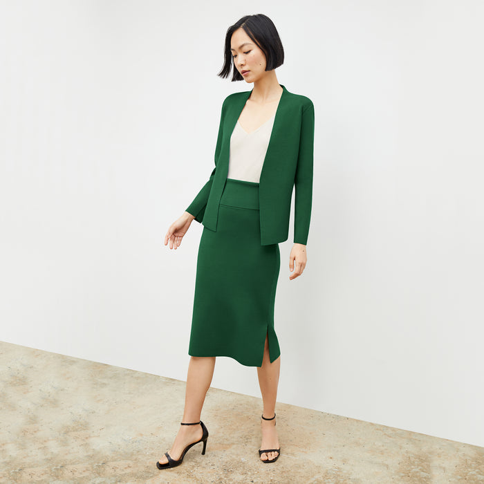 Front image of a woman wearing the harlem skirt in vine