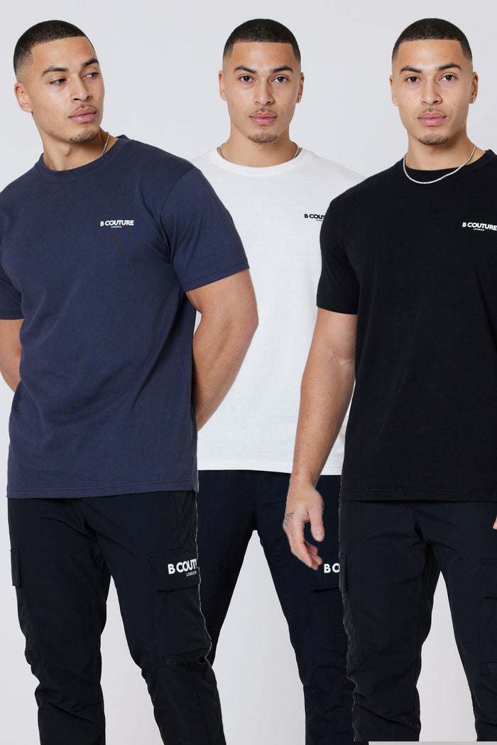 Hartfield 3-Pack Regular Cotton T-Shirt - Black/Navy/White