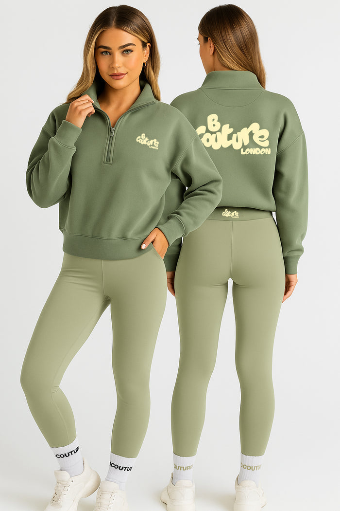 Hatherley Half-Zip Sweatshirt & Leggings Set - Olive