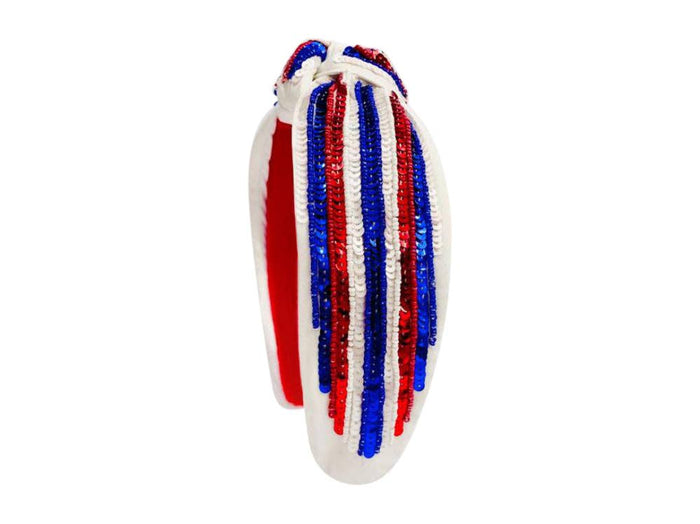 Headband Knot - Sequin Stripe - Red, White, and Blue