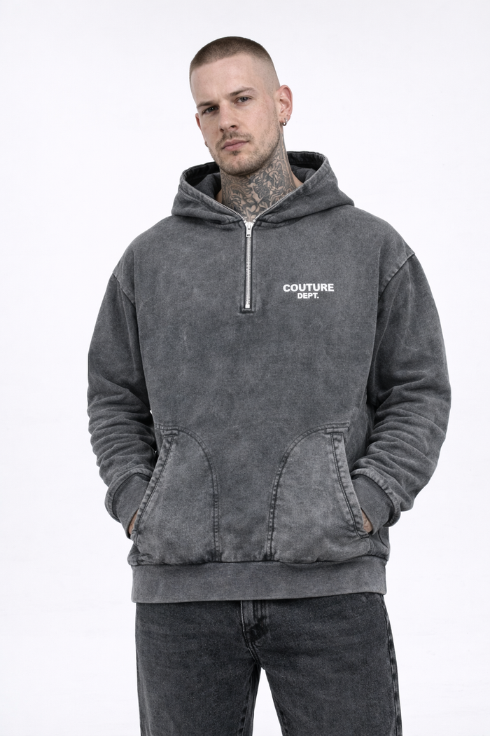 Heavyweight Oversized Couture Dept 1/4 Zip Hoodie - Charcoal