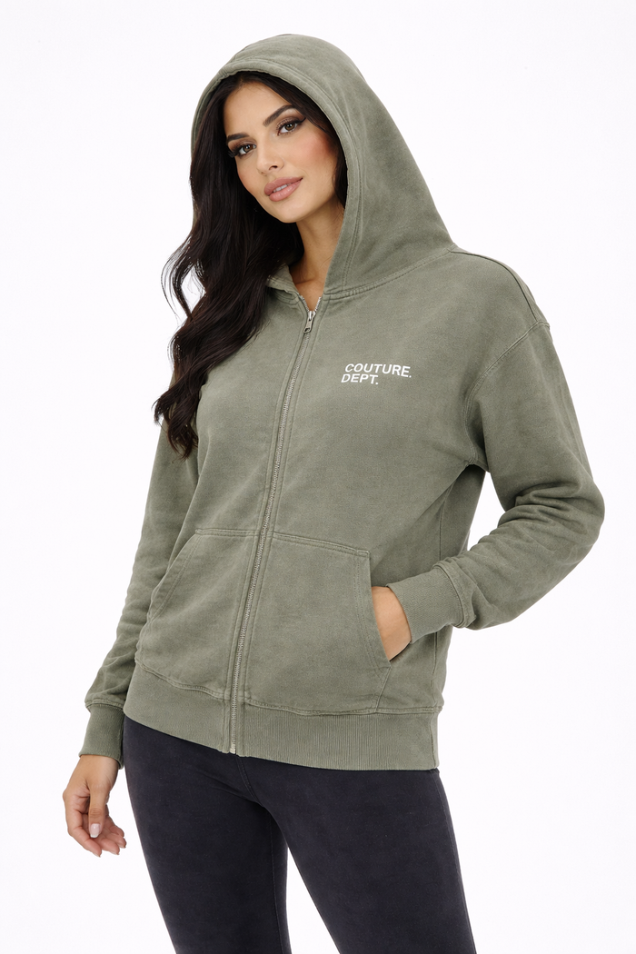 Heavyweight Oversized Couture Dept Zip Hoodie - Green