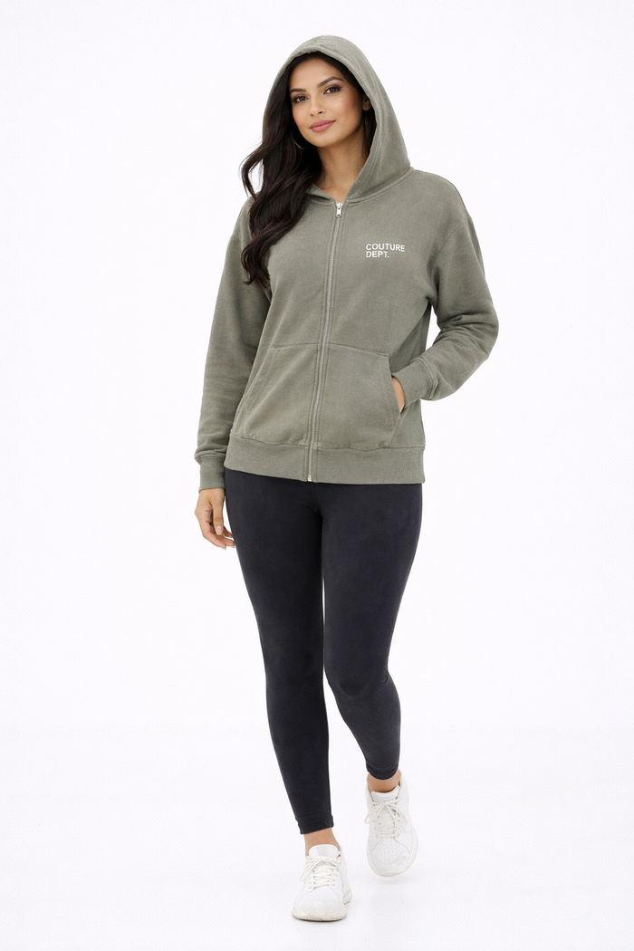 Heavyweight Oversized Couture Dept Zip Hoodie - Green