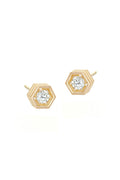 Hex Strata Stud Earrings - White Diamonds in Yellow Gold