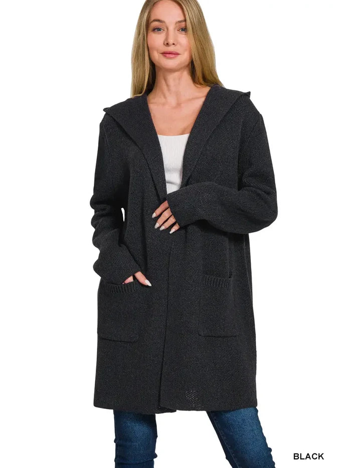 Hooded Open Front Sweater