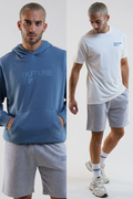 Horizon Shorts, Hoodie & T-Shirt Set - Blue/Grey