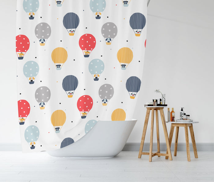 Kids Shower Curtain Hot Air Balloons, Gender Neutral, Kids Bathroom Decor and Accessories | Pippa + June