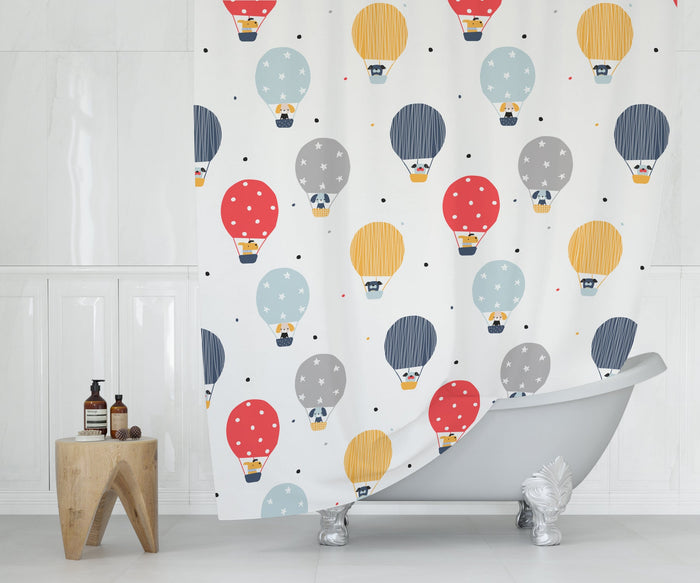 Kids Shower Curtain Hot Air Balloons, Gender Neutral, Kids Bathroom Decor and Accessories | Pippa + June