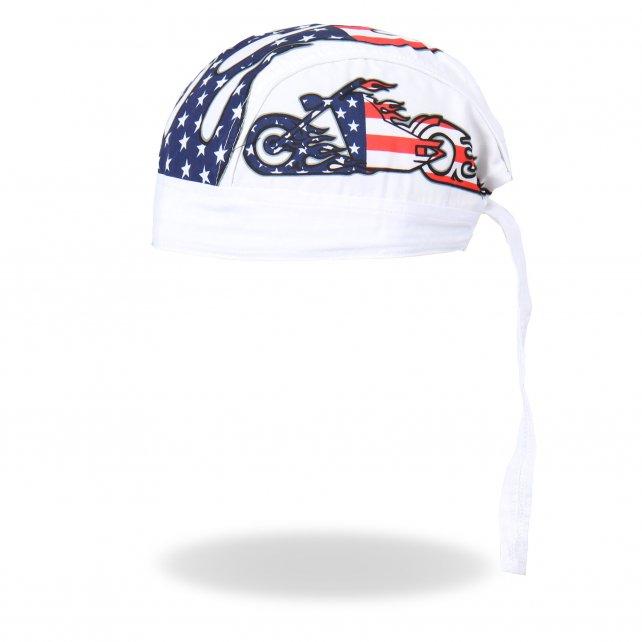Hot Leathers American Bike Headwrap White Premium Motorcycle Durag Doo Rag