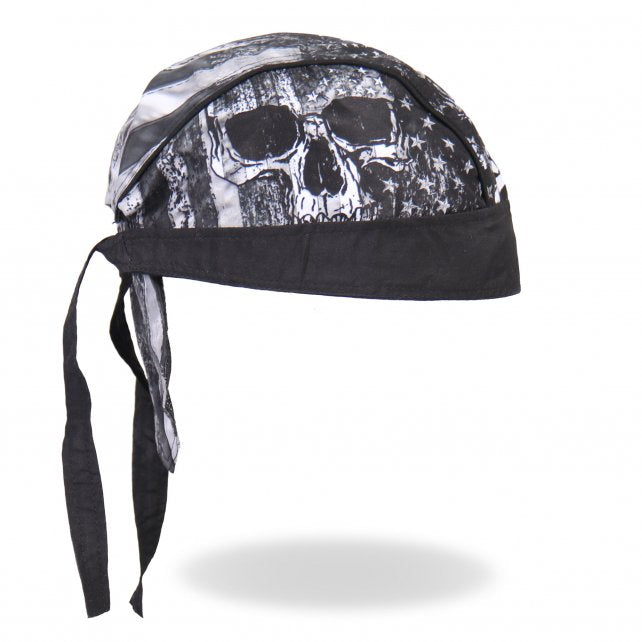 Hot Leathers Premium Headwrap - Flag Skull Motorcycle Durag