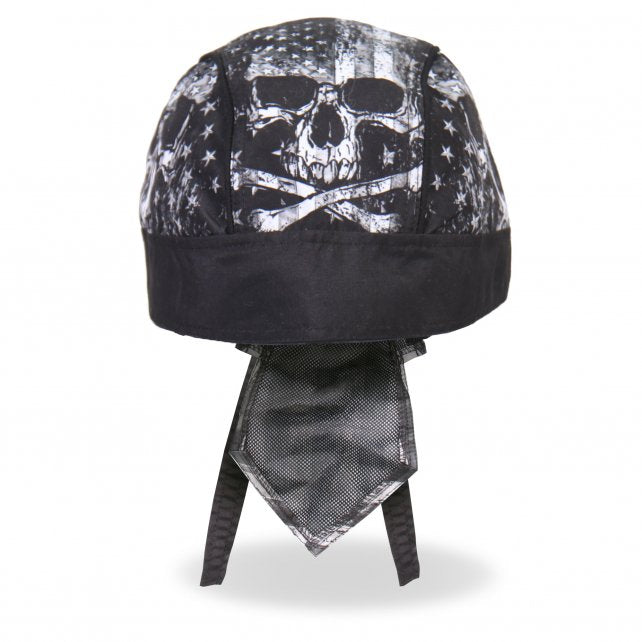 Hot Leathers Premium Headwrap - Flag Skull Motorcycle Durag