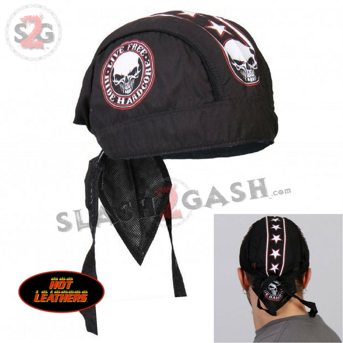 Hot Leathers Stencil Skull Headwrap Premium Biker Du-Rag Live Free Doo Rag