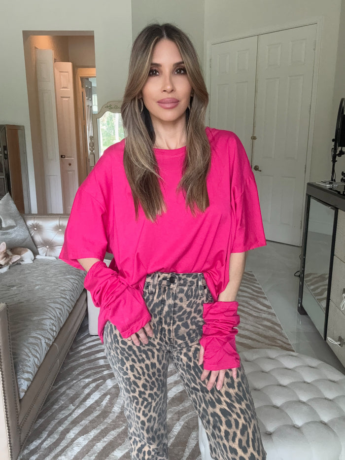 Hot Pink Layered Sleeve Top - Born To Glam
