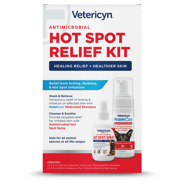Hot Spot Relief Kit - Antimicrobial Hot Spot Spray + FoamCare Medicated Pet Shampoo