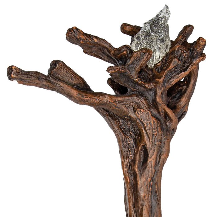Illuminated Moria Staff of Gandalf has poly resin twisted roots holding removable battery operated LED crystal