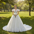 Illusion Lace Applique Bridal Gown Sheer Bodice Wedding Dress - Rosymae
