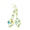 Iridescent and yellow crystal drop earrings with faceted beads and a sterling silver hook post.