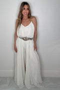 Ivory Gold Accent Wide Leg Jumpsuit - Born To Glam