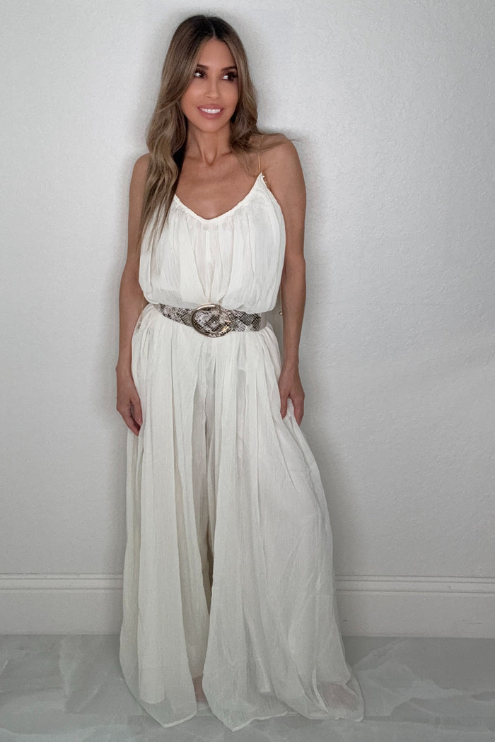 Ivory Gold Accent Wide Leg Jumpsuit - Born To Glam