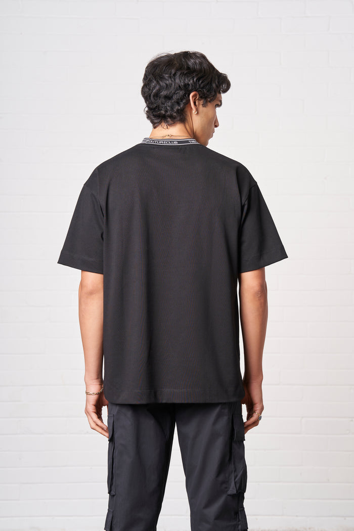 JACQUARD COLLAR T-SHIRT - BLACK