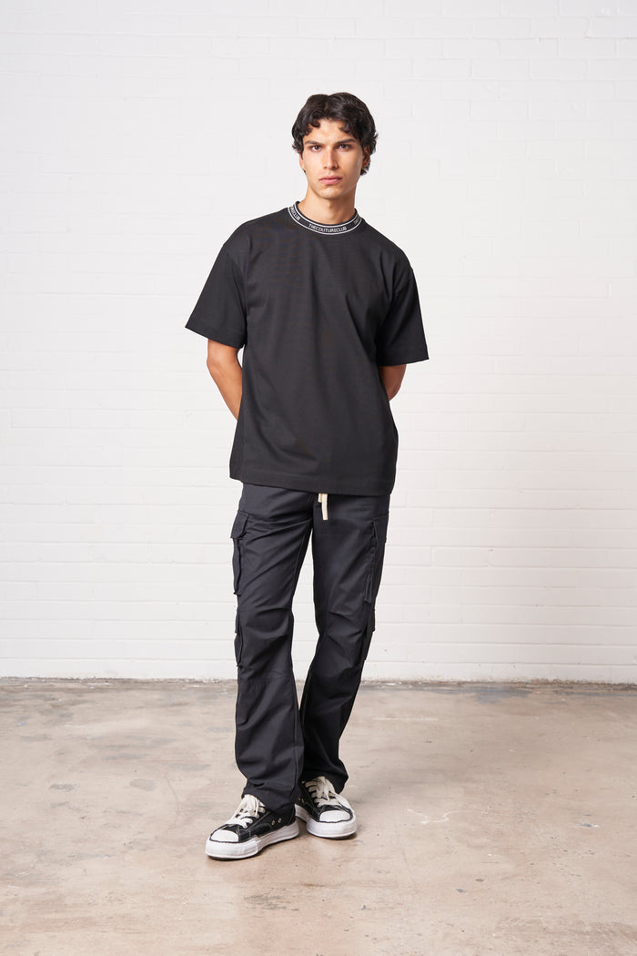 JACQUARD COLLAR T-SHIRT - BLACK