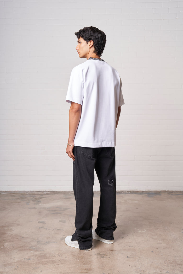 JACQUARD COLLAR T-SHIRT - WHITE