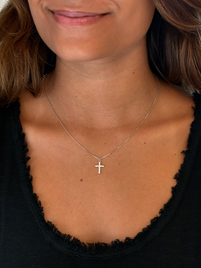 Jayden Sparkly cross necklace- silver