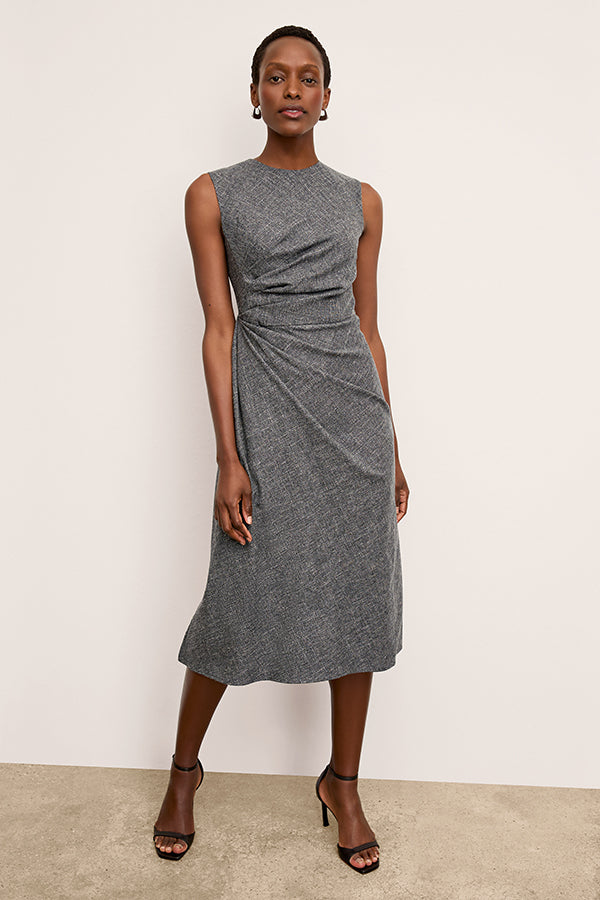 front image of a woman wearing the jeannine dress in black/white | Exclude | Grid
