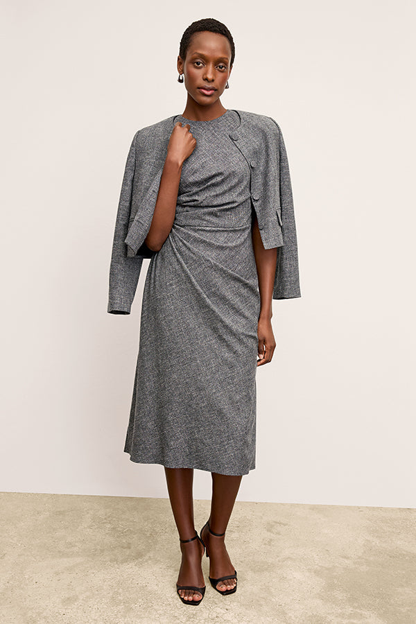front image of a woman wearing the jeannine dress in black/white | Exclude | Grid Hover