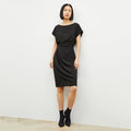 Front image of a woman wearing the jillian dress in black | Lead