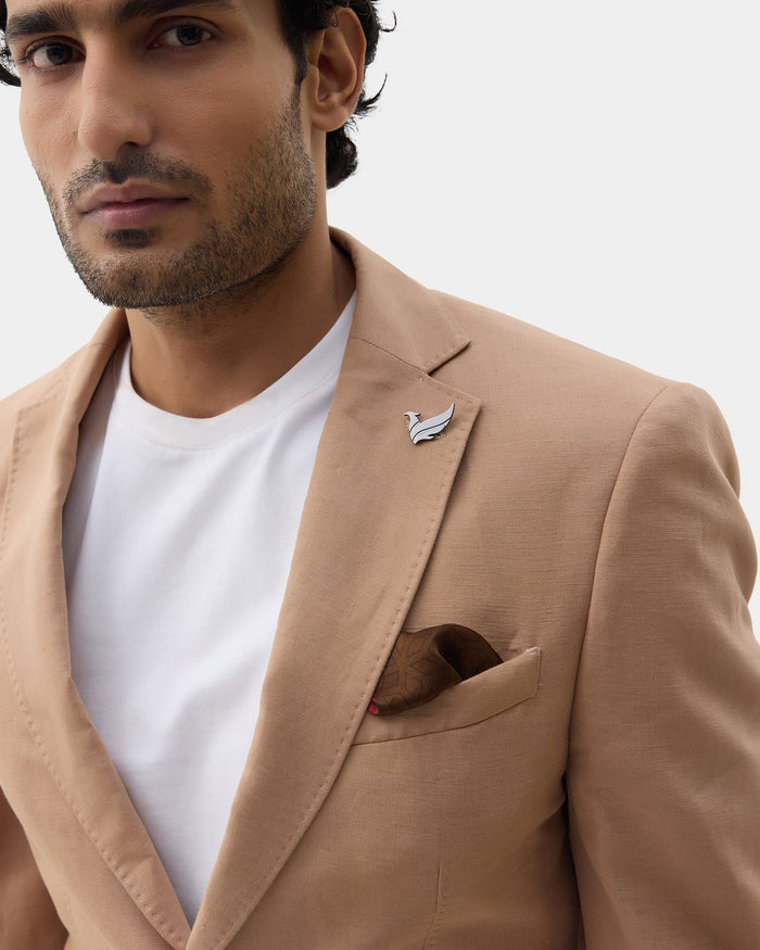 Khaki Linen Solid Blazer - Juno