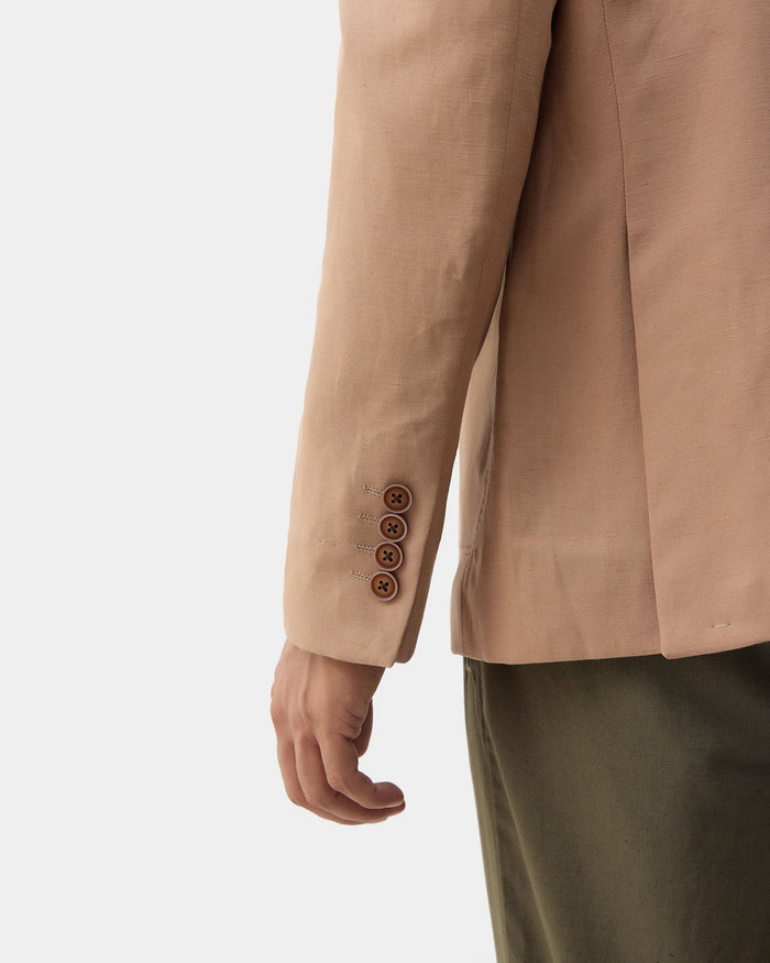Khaki Linen Solid Blazer - Juno