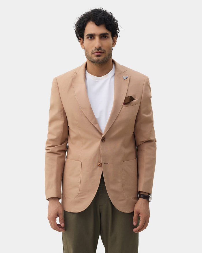 Khaki Linen Solid Blazer - Juno