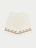 KIDS CROCHET KNITTED CONTRAST STRIPE SHORTS - OFF WHITE
