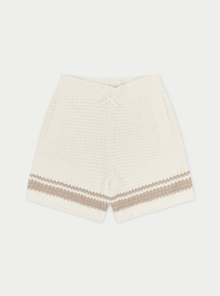 KIDS CROCHET KNITTED CONTRAST STRIPE SHORTS - OFF WHITE