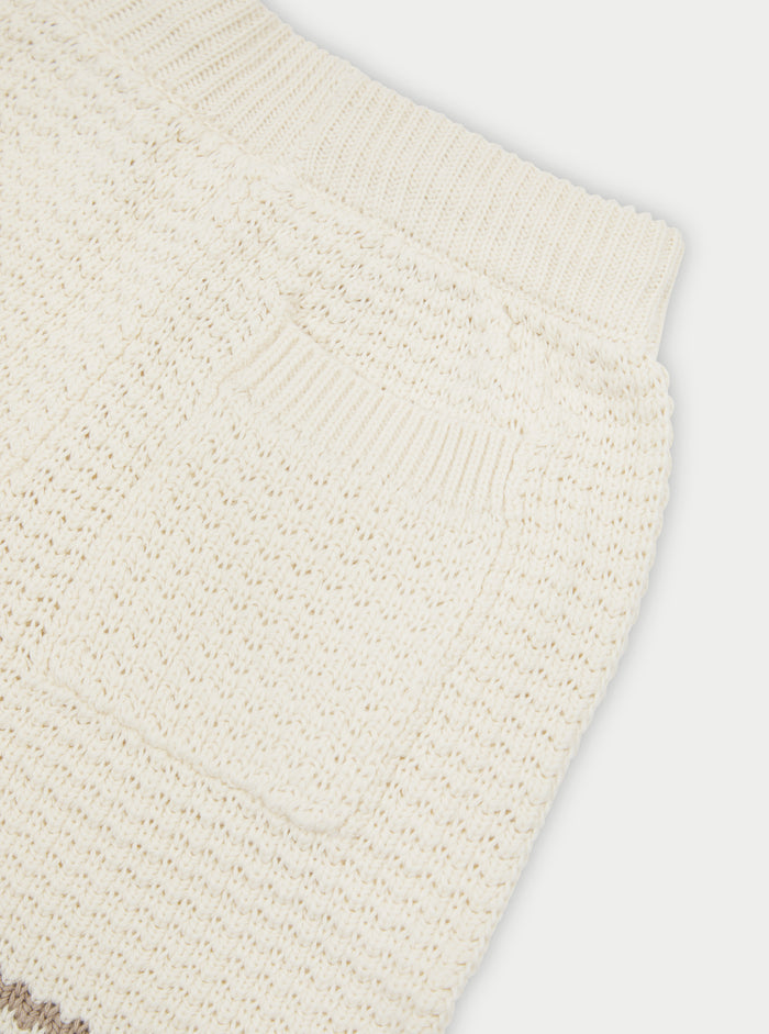 KIDS CROCHET KNITTED CONTRAST STRIPE SHORTS - OFF WHITE