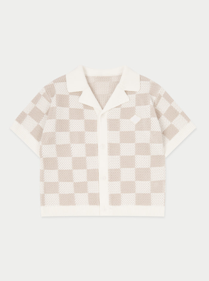KIDS KNITTED CHECKERBOARD SHIRT - OFF WHITE