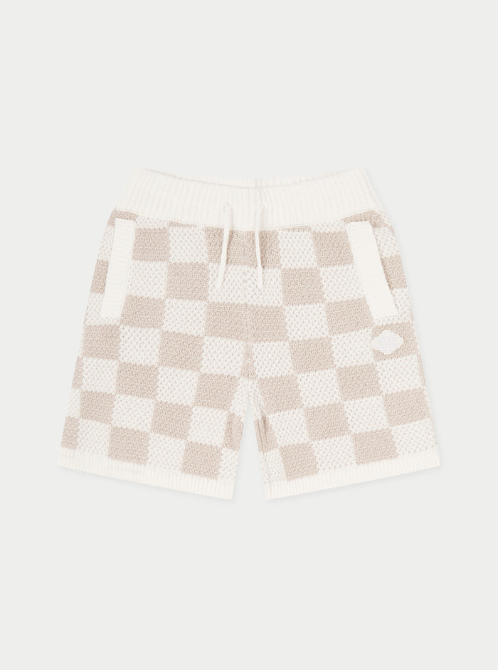 KIDS KNITTED CHECKERBOARD SHORTS - OFF WHITE