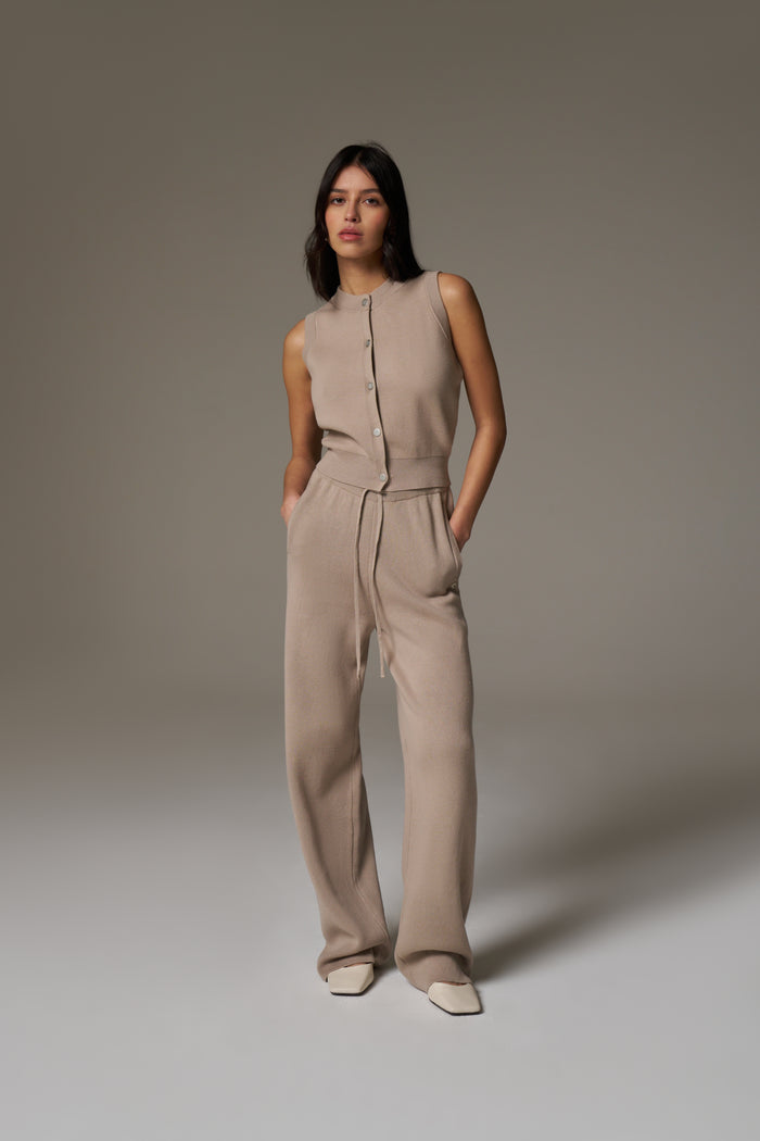 KNITTED RELAXED JOGGERS - BEIGE