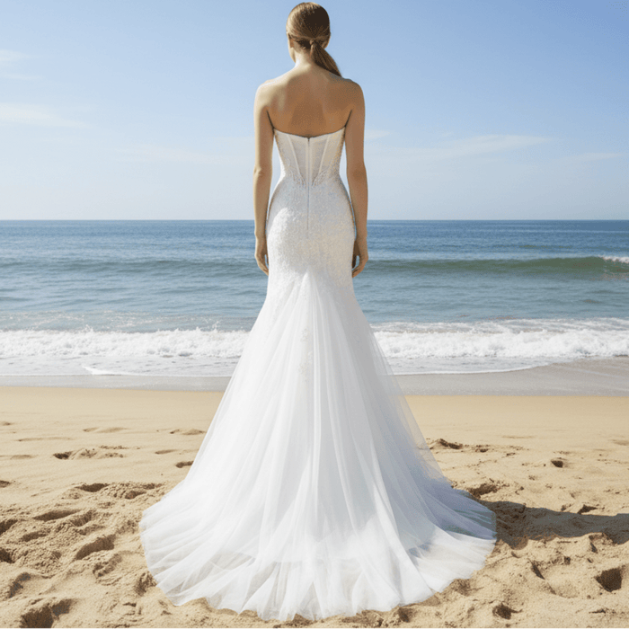 Lace Appliques Sheer Back Mermaid Wedding Dress - Rosymae