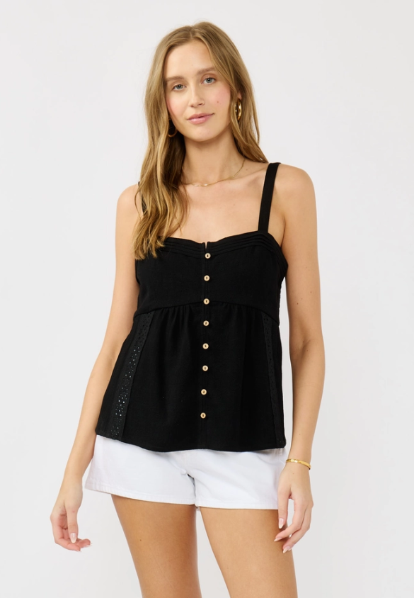 Lace Trim Button-Down Sleeveless Tank