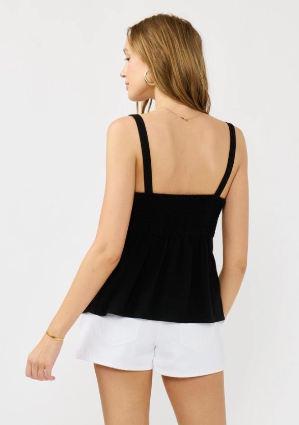 Lace Trim Button-Down Sleeveless Tank