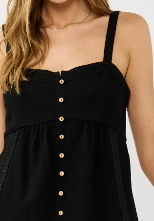 Lace Trim Button-Down Sleeveless Tank