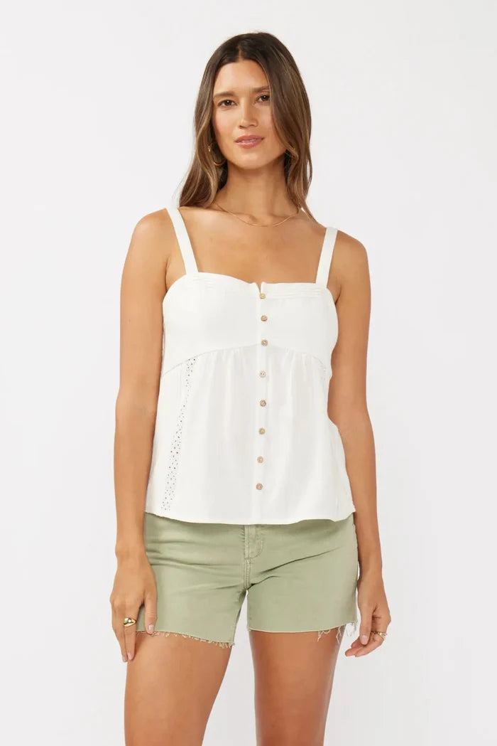 Lace Trim Button-Down Sleeveless Tank
