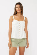 Lace Trim Button-Down Sleeveless Tank