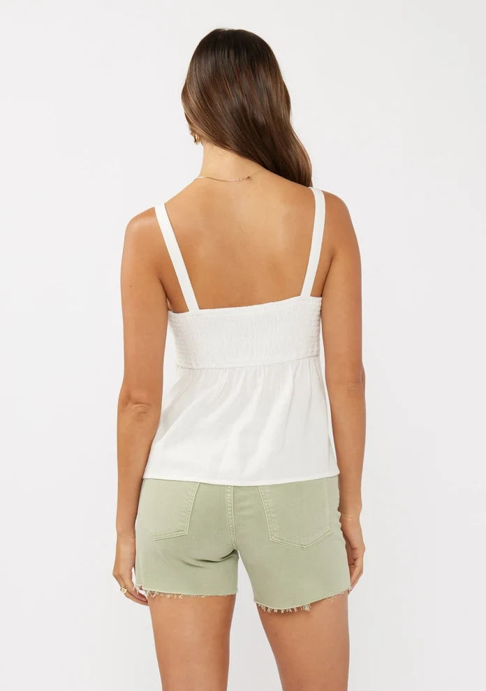 Lace Trim Button-Down Sleeveless Tank