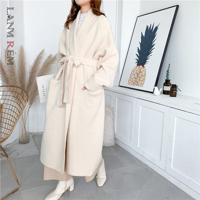 LANMREM 2021 Alpaca Knit Cardigan Jacket Women Autumn And Winter - foxberryparkproducts