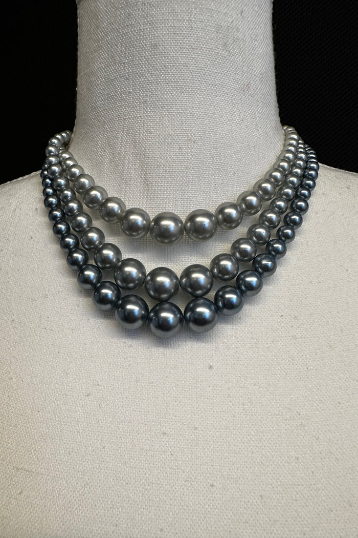 Layered Silver Faux Pearl Necklace image 0
