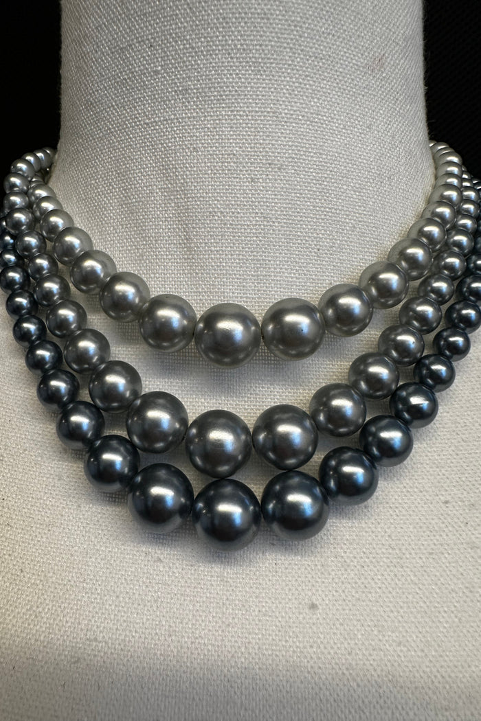Layered Silver Faux Pearl Necklace image 1