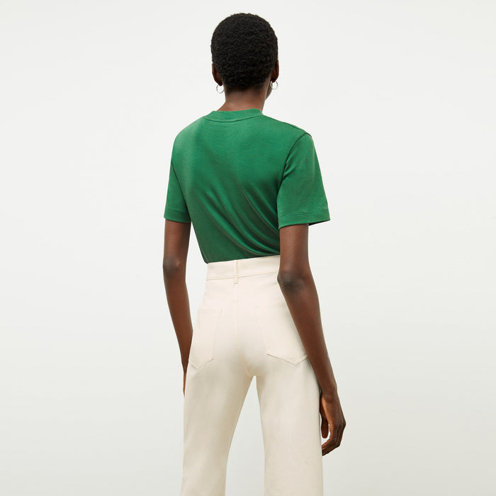 back image of a woman wearing the leslie tee in vine